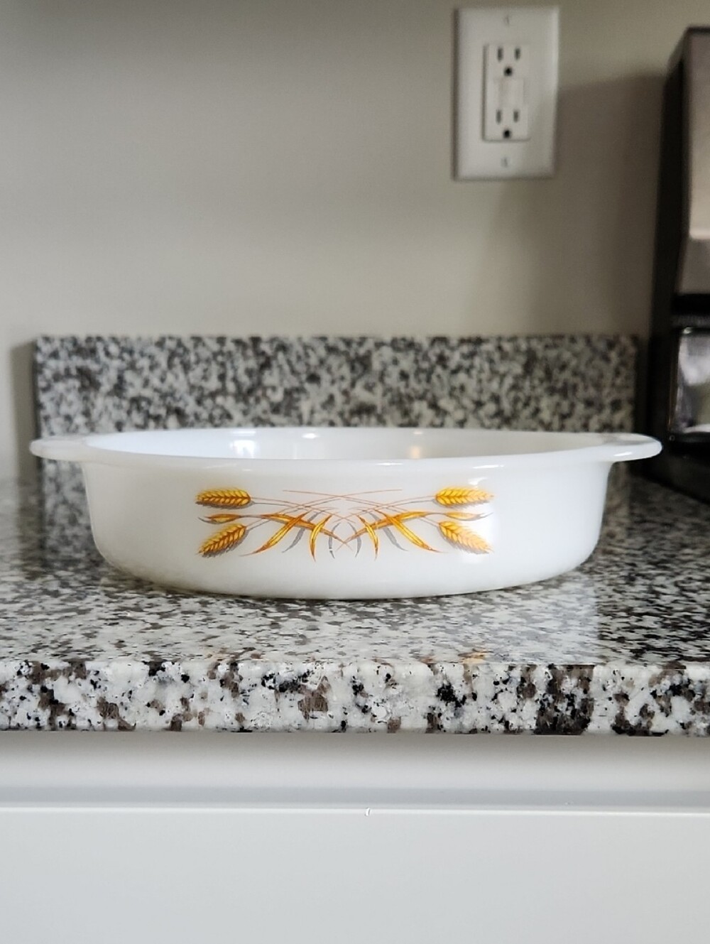 Vintage 1960s Fire-King Golden Wheat Pattern Milk Glass Casserole Dish 8"
